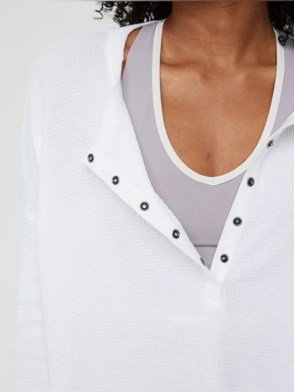 Offline Aerie Way Back Waffle Henley L White Oversized Long Sleeve - Picture 3 of 6